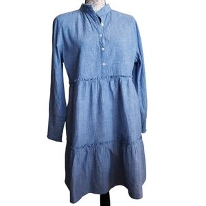Liza Byrd Large Blue Tunic Dress Tiered Ruched Boho Peasant Cotton Western
